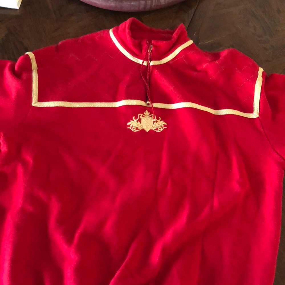 Vintage St John sport - running wear sweat suit -Red w gold trim. 2 piece